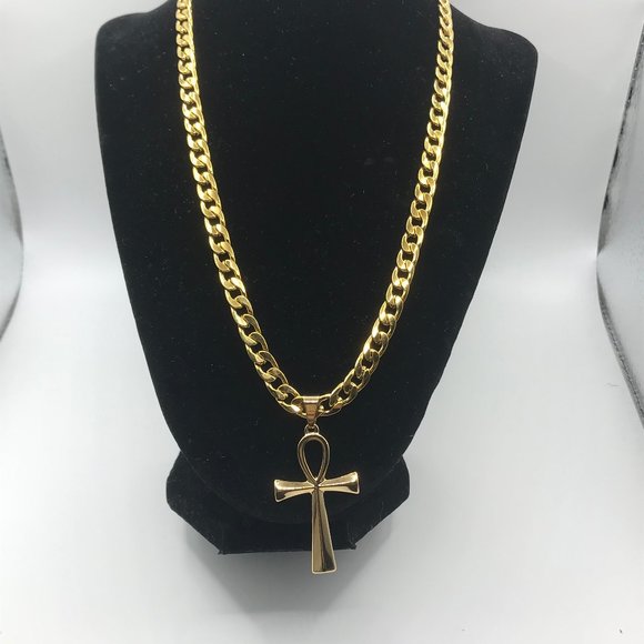 Chunky Chain Gold Stainless Steel (SS) + matching SS Cross Pendant Brand NEW - Picture 4 of 8